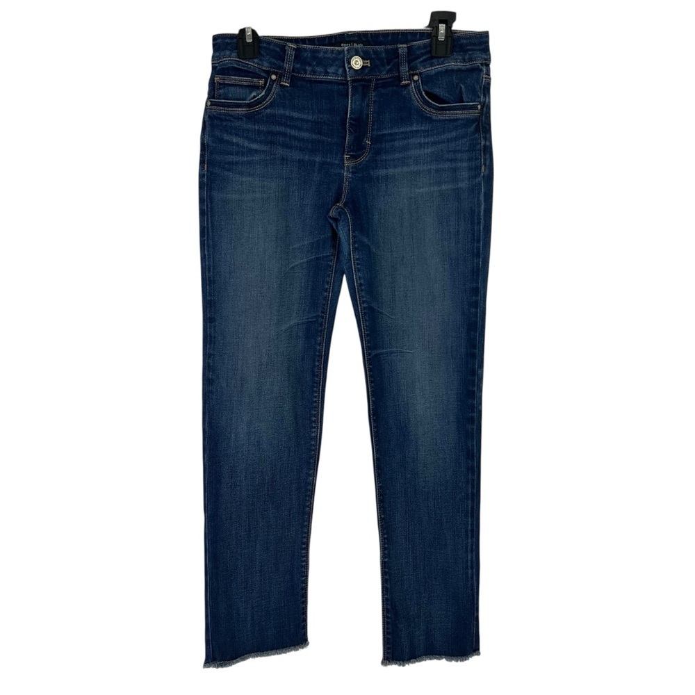 White House Black Market Women’s Blue Jeans Sz 4 Slim Crop Raw Hems Distressed